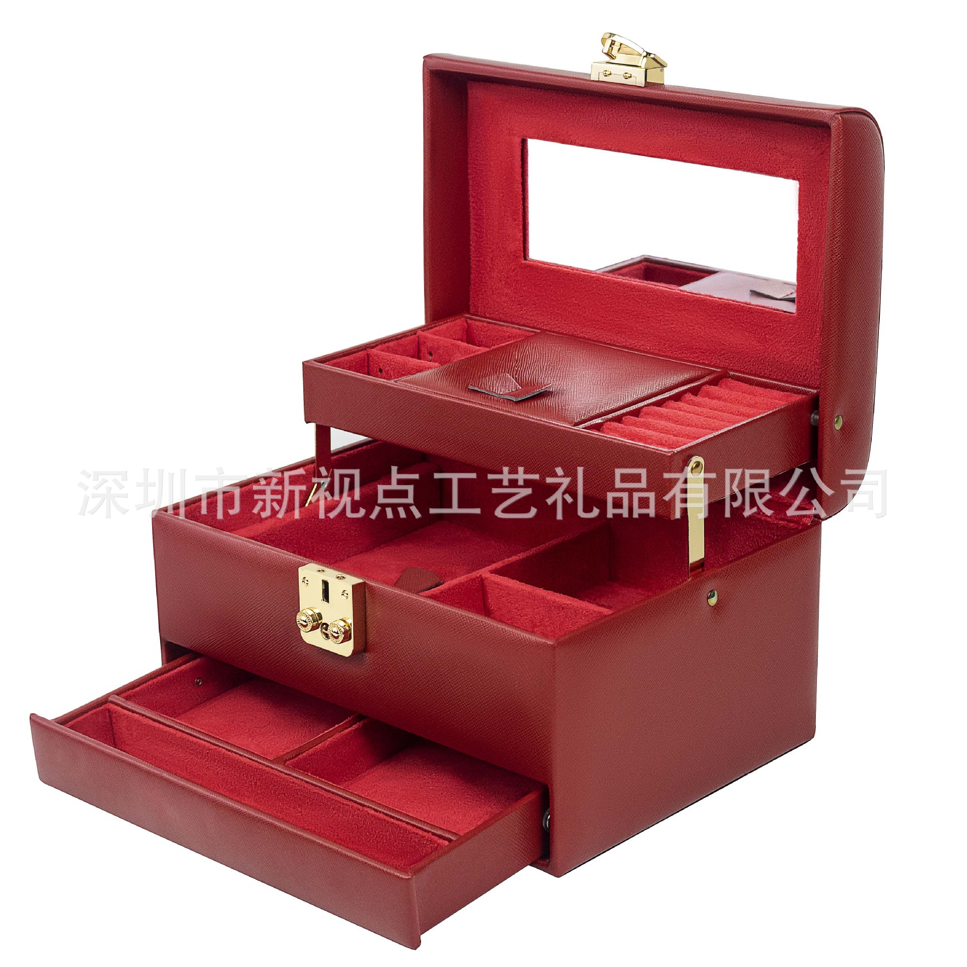 厂家高端精致皮质首饰盒结婚嫁便携式带锁项链戒指珠宝饰品收纳盒